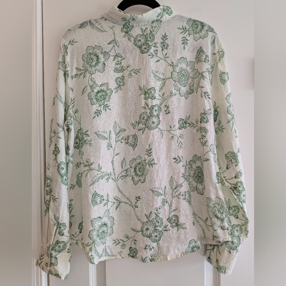 Joie Linen Green Floral White Women's Button Down Shirt Size L NWT Resort Beach - Picture 11 of 16